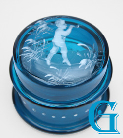 Mary Gregory blue glass box 
